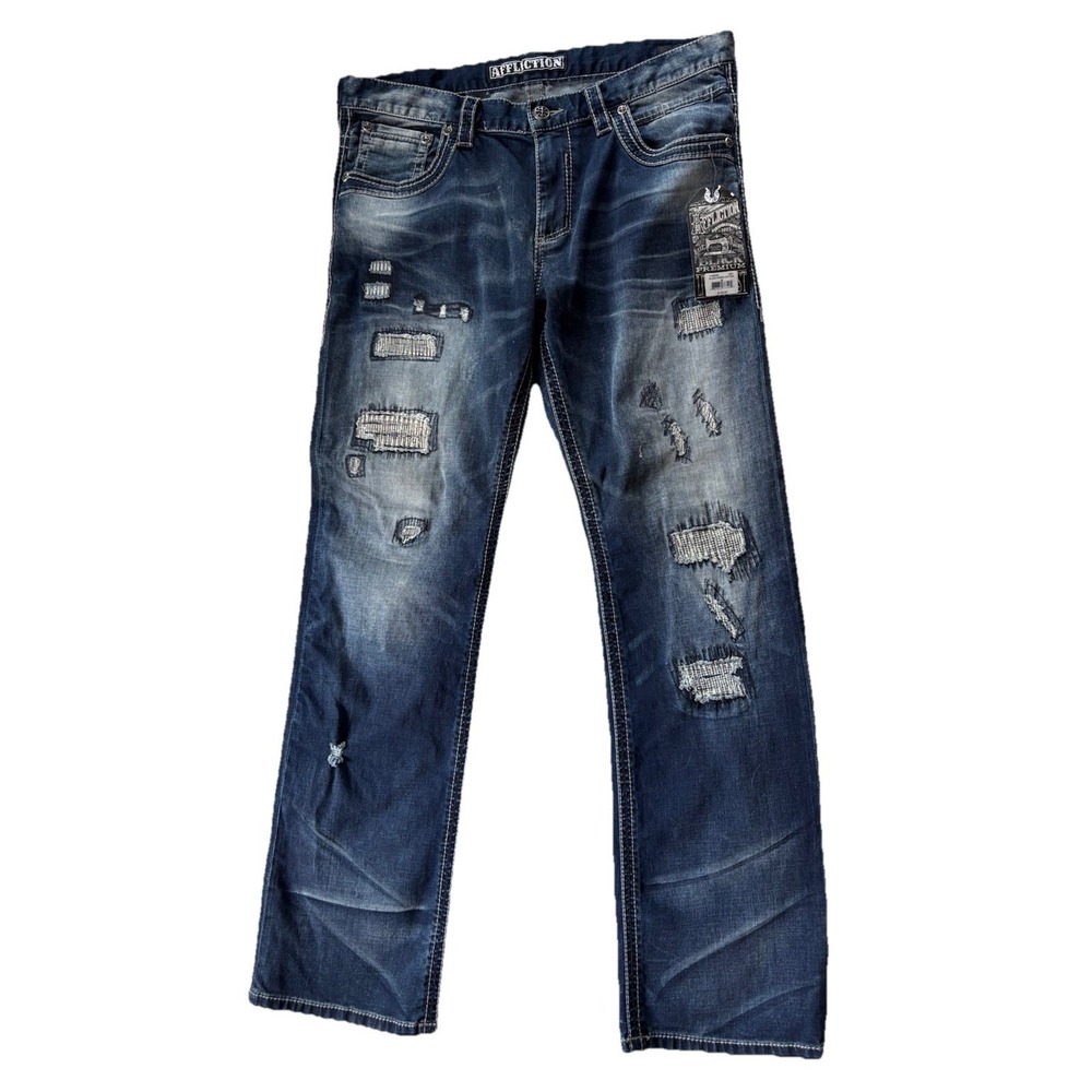 Affliction Jeans Blake Rising Critter Blue Jeans Distressed Men's 36 X 33 NWT